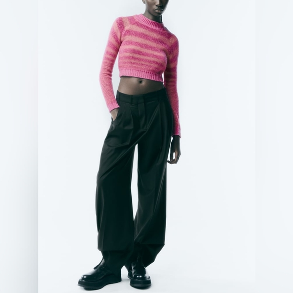 ZARA STRIPED CROP KNIT SWEATER - Picture 5 of 9